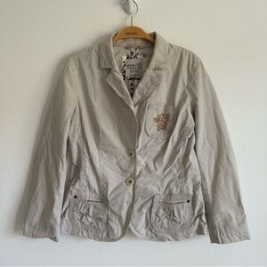 Vintage Y2K Espirit Blazer Pinstripe Thin Jacket White Blue Preppy Fairy Grunge